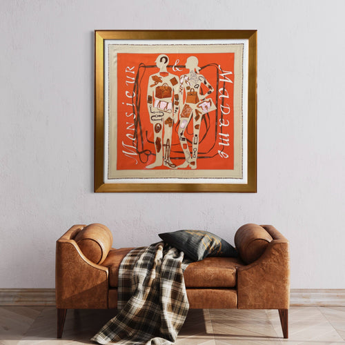 Monsieur et Madame Leopard Framed Vintage Silk Scarf 32"