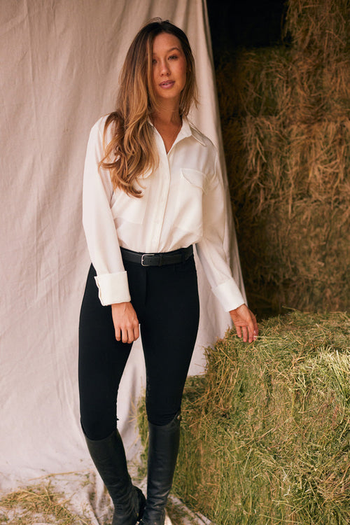 Jessica | Seersucker Equestrian Button-Down Shirt | Ivory