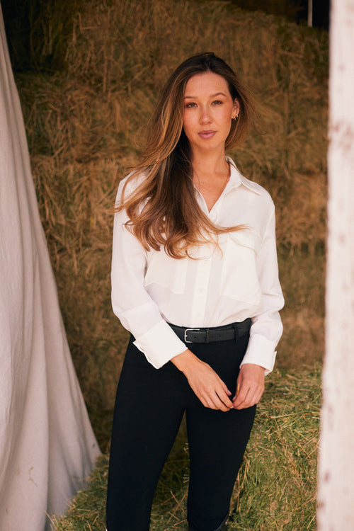 Jessica | Seersucker Equestrian Button-Down Shirt | Ivory