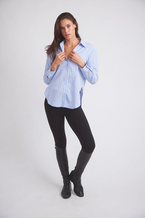 Kaley | Seersucker Plaid Button Down | Cornflower Blue