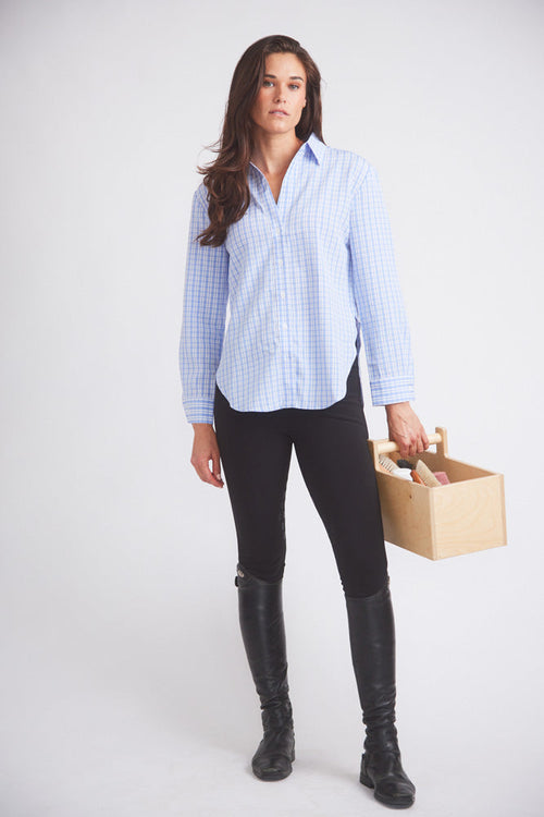 Kaley | Seersucker Plaid Button Down | Cornflower Blue