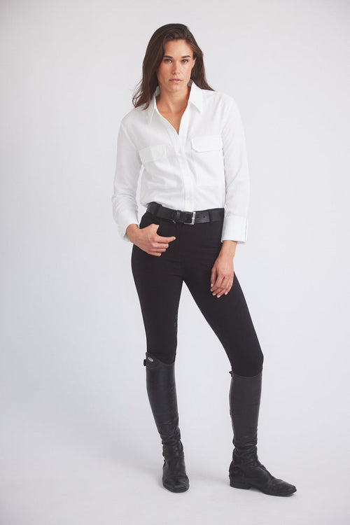 Jessica | Seersucker Equestrian Button-Down Shirt | Ivory