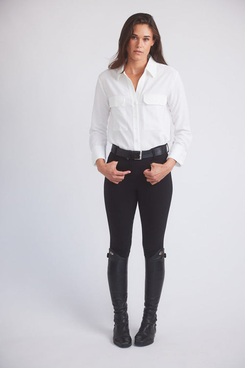 Jessica | Seersucker Equestrian Button-Down Shirt | Ivory