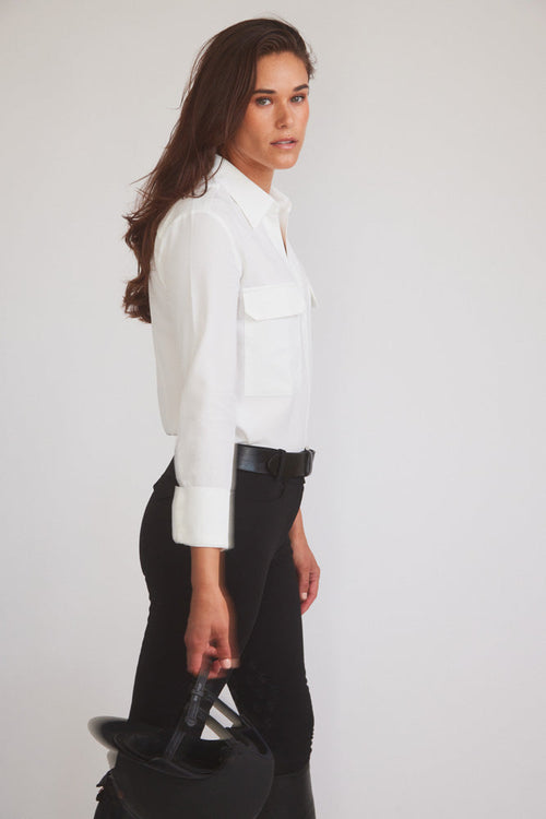 Jessica | Seersucker Equestrian Button-Down Shirt | Ivory