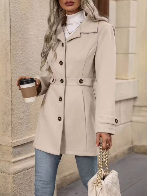 Women’s Elegant Woolen Coat – Medium-Length Lapel Slim Fit Winter Coat