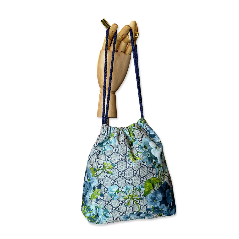 GG Blooms Blue Vintage Scarf Drawstring Crossbody Bag