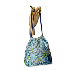 GG Blooms Blue Vintage Scarf Drawstring Crossbody Bag