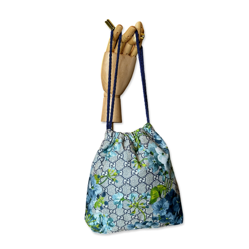 GG Blooms Blue Vintage Scarf Drawstring Crossbody Bag