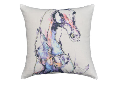 Vibhsa White Horse Print Embroidered Decorative Pillow 18x18