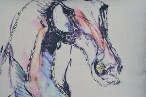 Vibhsa White Horse Print Embroidered Decorative Pillow 18x18