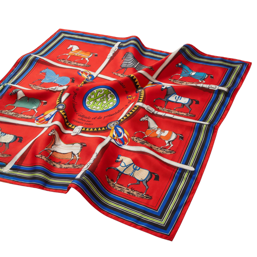Couvertures et Tenues du Jour Red Vintage Silk Scarf Round Pillow 13"