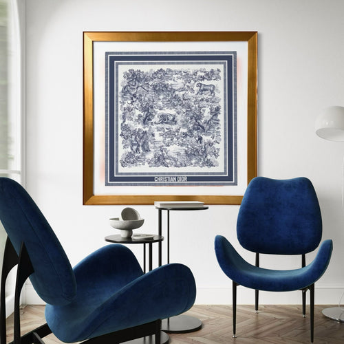 Toile de Jouy Sauvage Vintage Framed Silk Scarf 42"