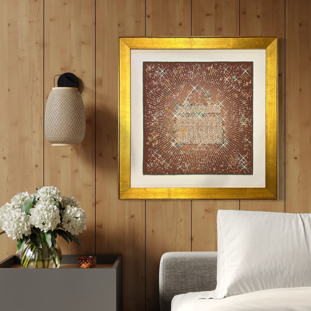 Magic Kelly Brown Framed Vintage Silk Scarf 24"