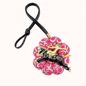 Horseshoe Print Jockey Vintage Silk Necktie Bag Charm