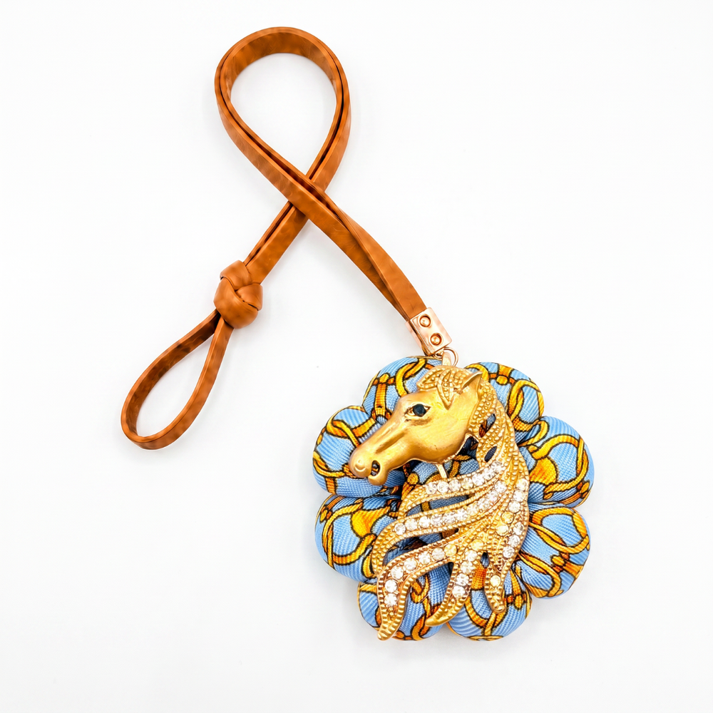 Horsebit Stallion Vintage Silk Necktie Bag Charm
