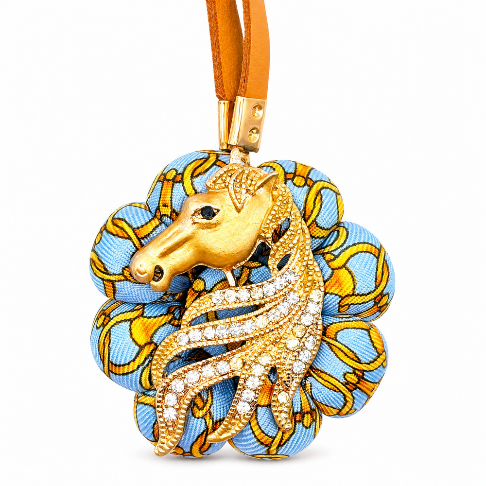 Horsebit Stallion Vintage Silk Necktie Bag Charm