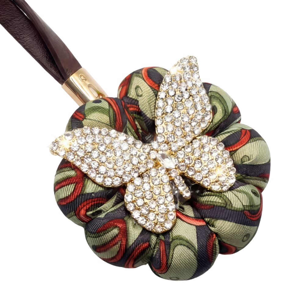 Butterfly Belt Print Vintage Silk Necktie Bag Charm