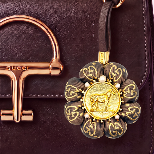 GG Horse Coin Vintage Silk Necktie Bag Charm