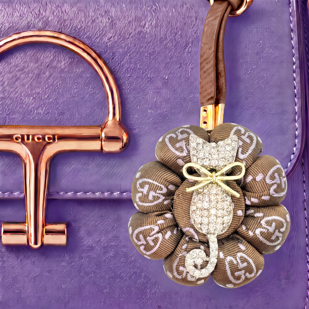 GG Lavender Kitten Vintage Silk Necktie Bag Charm