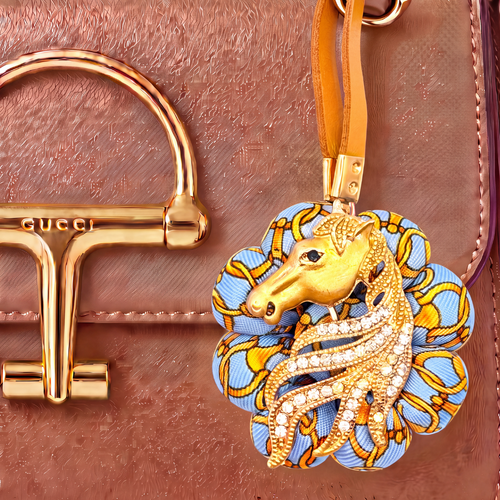 Horsebit Stallion Vintage Silk Necktie Bag Charm