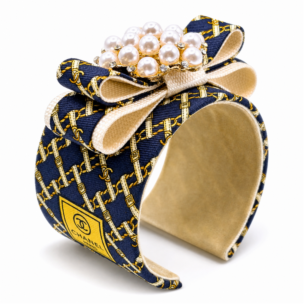 CC Belt & Chain Vintage Silk Necktie Cuff Bracelet