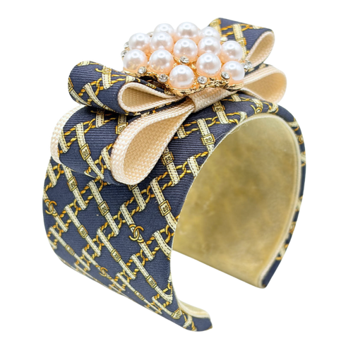 CC Belt & Chain Vintage Silk Necktie Cuff Bracelet