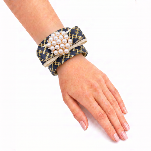 CC Belt & Chain Vintage Silk Necktie Cuff Bracelet