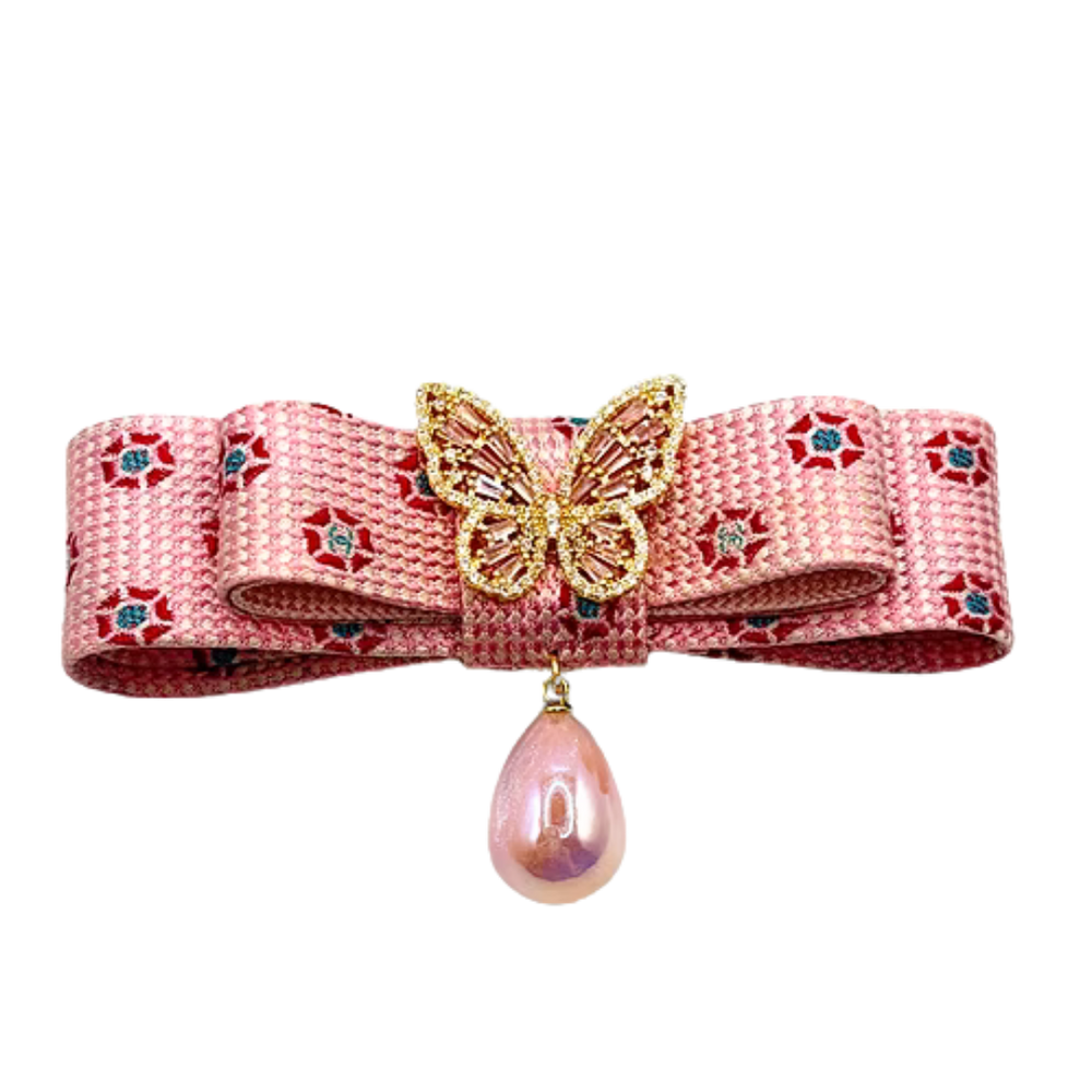 CC Grenadine Butterfly Vintage Silk Necktie Bar Brooch