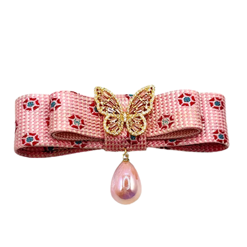 CC Grenadine Butterfly Vintage Silk Necktie Bar Brooch