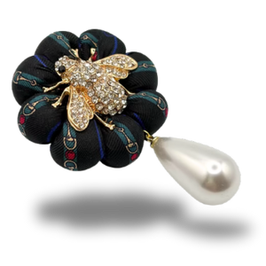 GG Horsebit Bumblebee Vintage Silk Necktie Rosette Brooch
