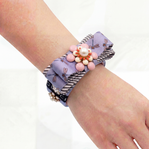 Dragonfly Vintage Silk Necktie Cuff Bracelet