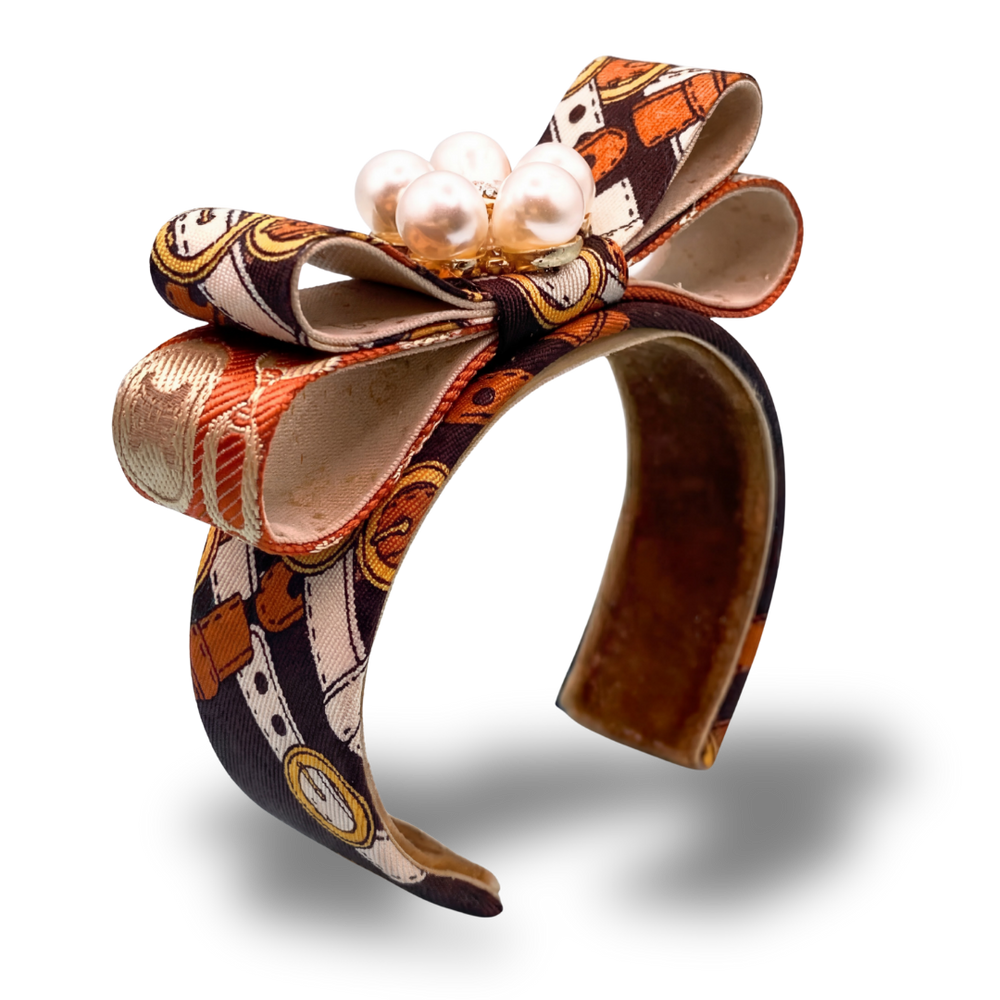 Belt & Buckle Flower Vintage Silk Necktie Cuff Bracelet