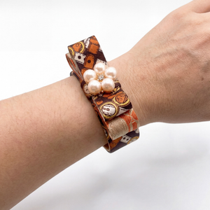 Belt & Buckle Flower Vintage Silk Necktie Cuff Bracelet
