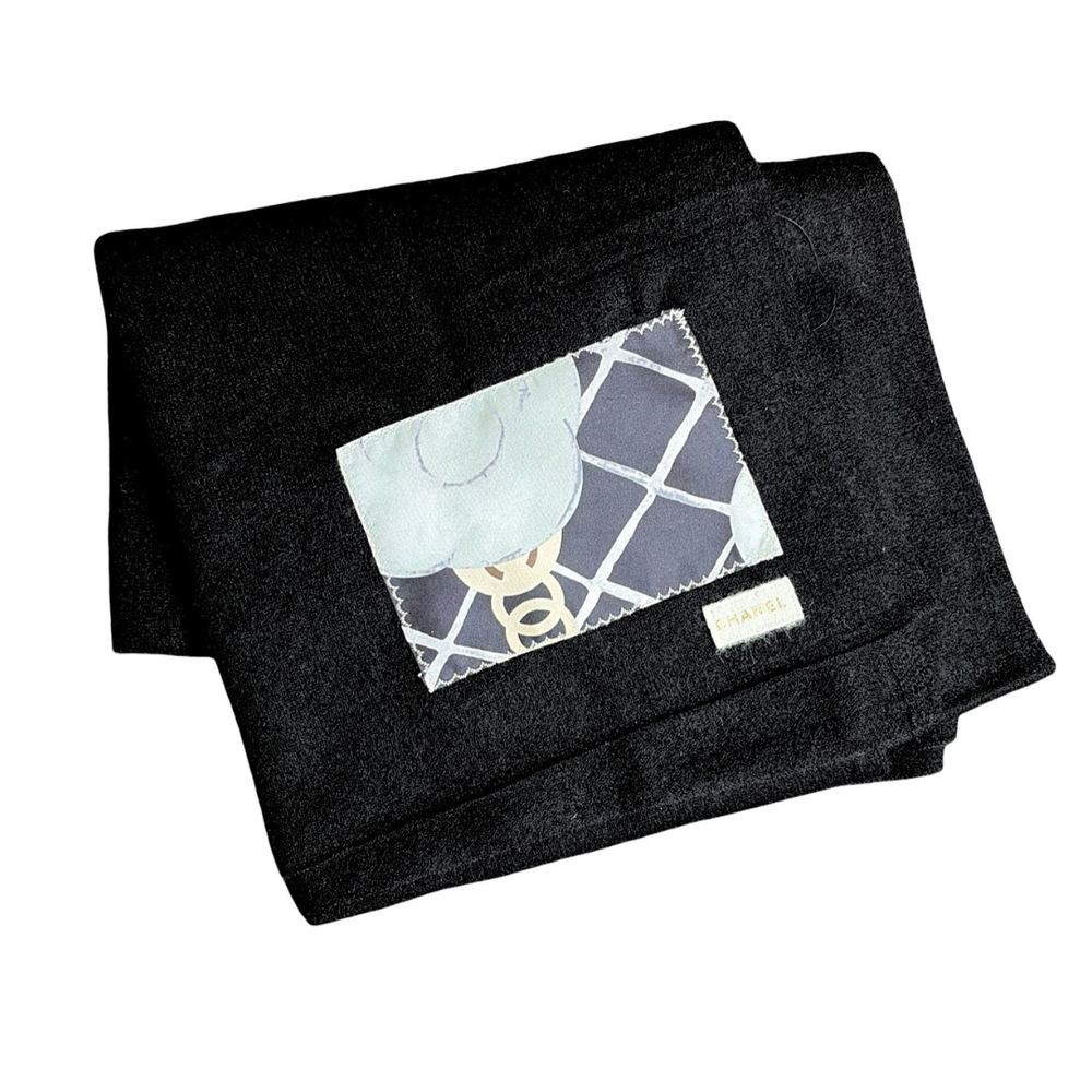 CC Camellia Noir Vintage Silk Scarf & Cashmere Shawl