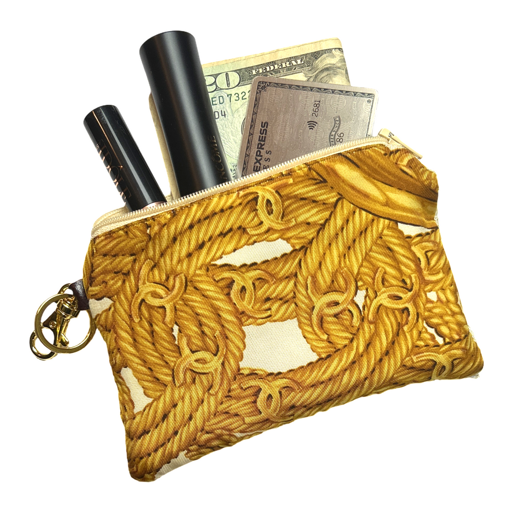 CC Ivory Vintage Silk Scarf Coffee Run Keychain Bag
