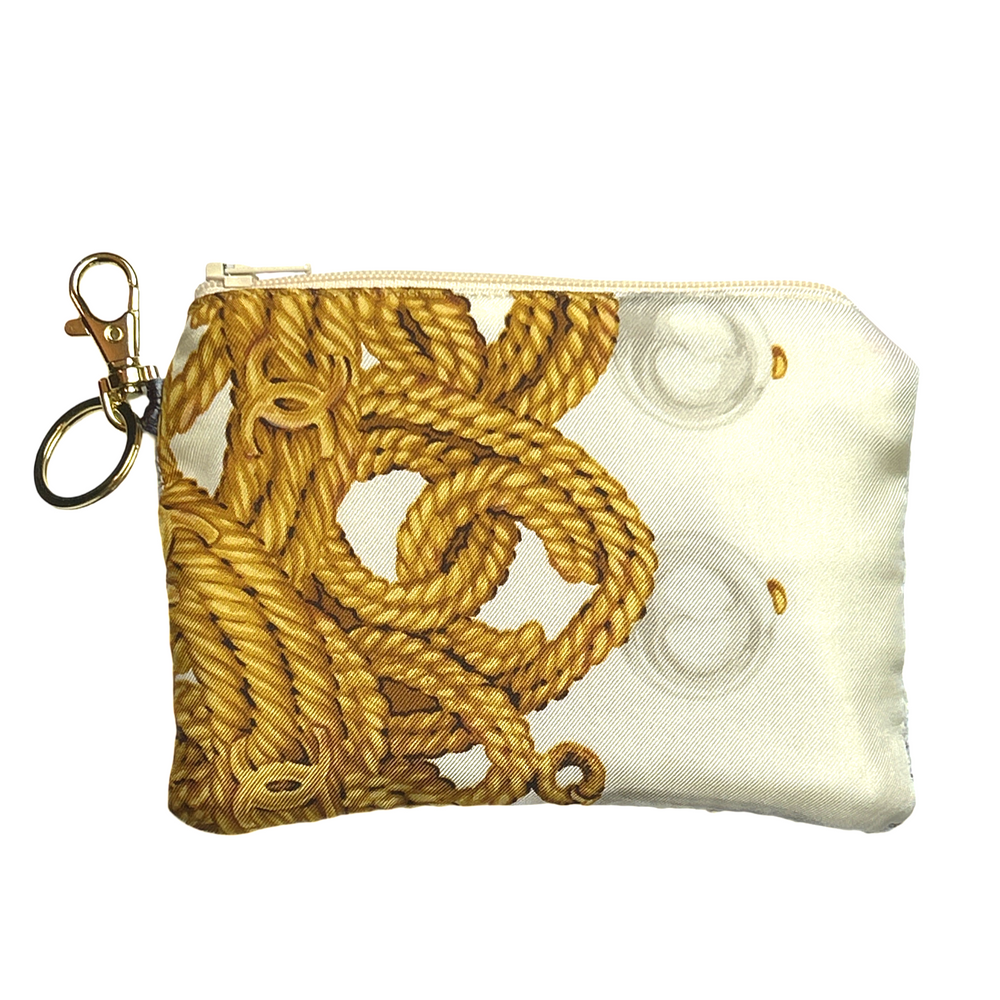 CC Ivory Vintage Silk Scarf Coffee Run Keychain Bag