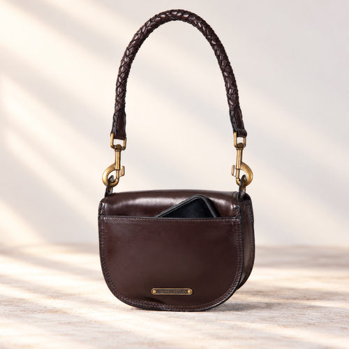 Coronado- Horse Bit Lock Luxury Leather Handbag in Deep Brown