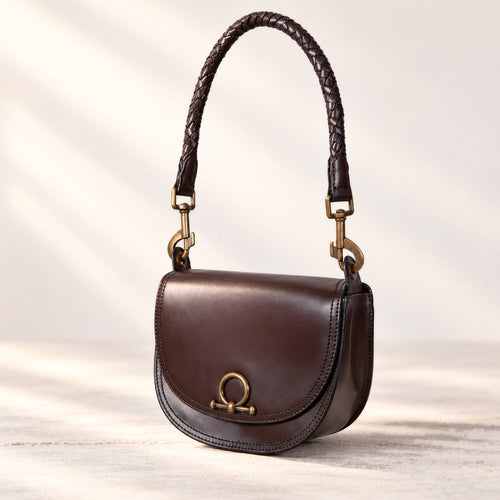 Coronado- Horse Bit Lock Luxury Leather Handbag in Deep Brown