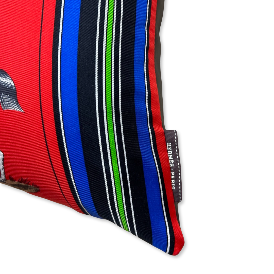 Couvertures et Tenues du Jour Red Vintage Silk Scarf Lumbar Pillow 35"