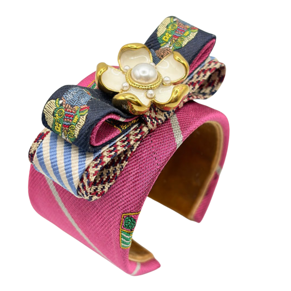 Polo Crest Patchwork Vintage Silk Necktie Cuff Bracelet
