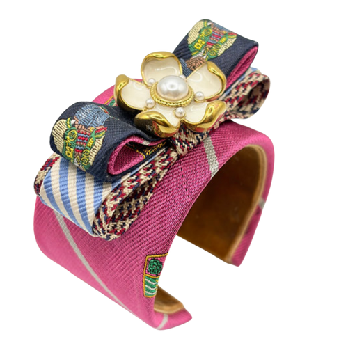 Polo Crest Patchwork Vintage Silk Necktie Cuff Bracelet