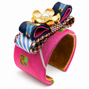 Polo Crest Patchwork Vintage Silk Necktie Cuff Bracelet