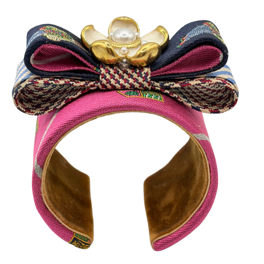Polo Crest Patchwork Vintage Silk Necktie Cuff Bracelet