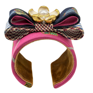 Polo Crest Patchwork Vintage Silk Necktie Cuff Bracelet