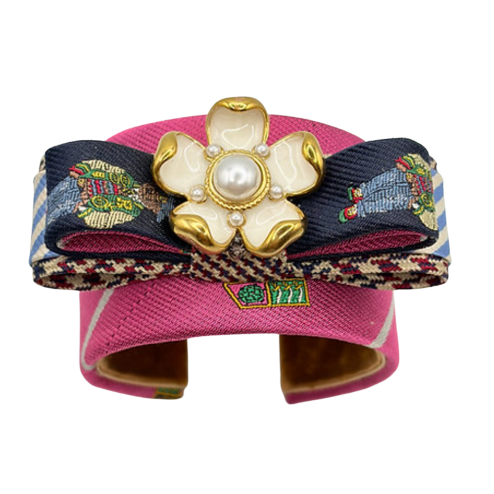 Polo Crest Patchwork Vintage Silk Necktie Cuff Bracelet