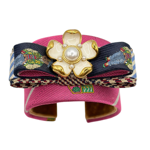Polo Crest Patchwork Vintage Silk Necktie Cuff Bracelet