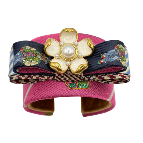 Polo Crest Patchwork Vintage Silk Necktie Cuff Bracelet