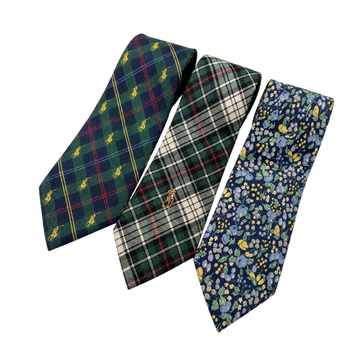 Tartan Patchwork Horse Coin Vintage Silk Necktie Cuff Bracelet