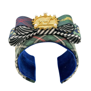 Tartan Patchwork Horse Coin Vintage Silk Necktie Cuff Bracelet