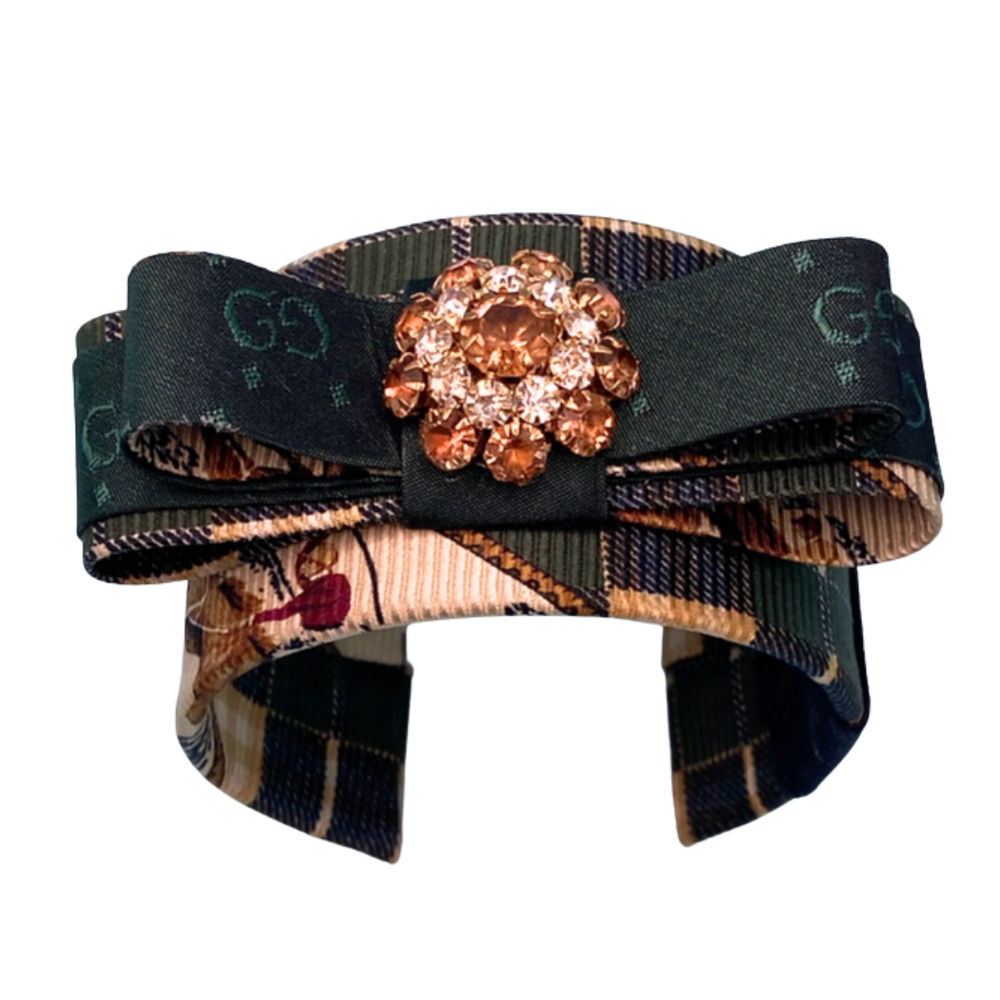 GG Equestrian Vintage Silk Necktie Cuff Bracelet